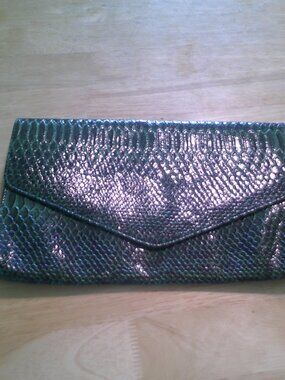 Giannini green croc embossed large faux leather clutch